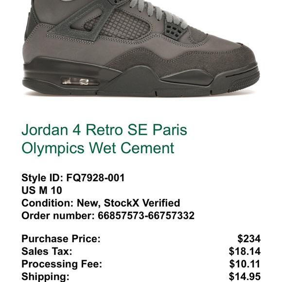 Stock X verified Jordan 4 concrete size 10 men’s. Good condition - Picture 3 of 9